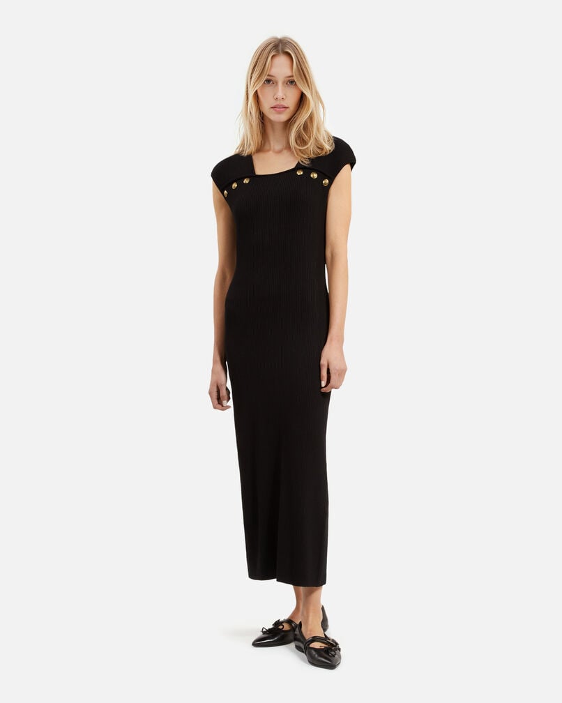 The Kooples FEMME BLACK robe longue en maille côtelée noire