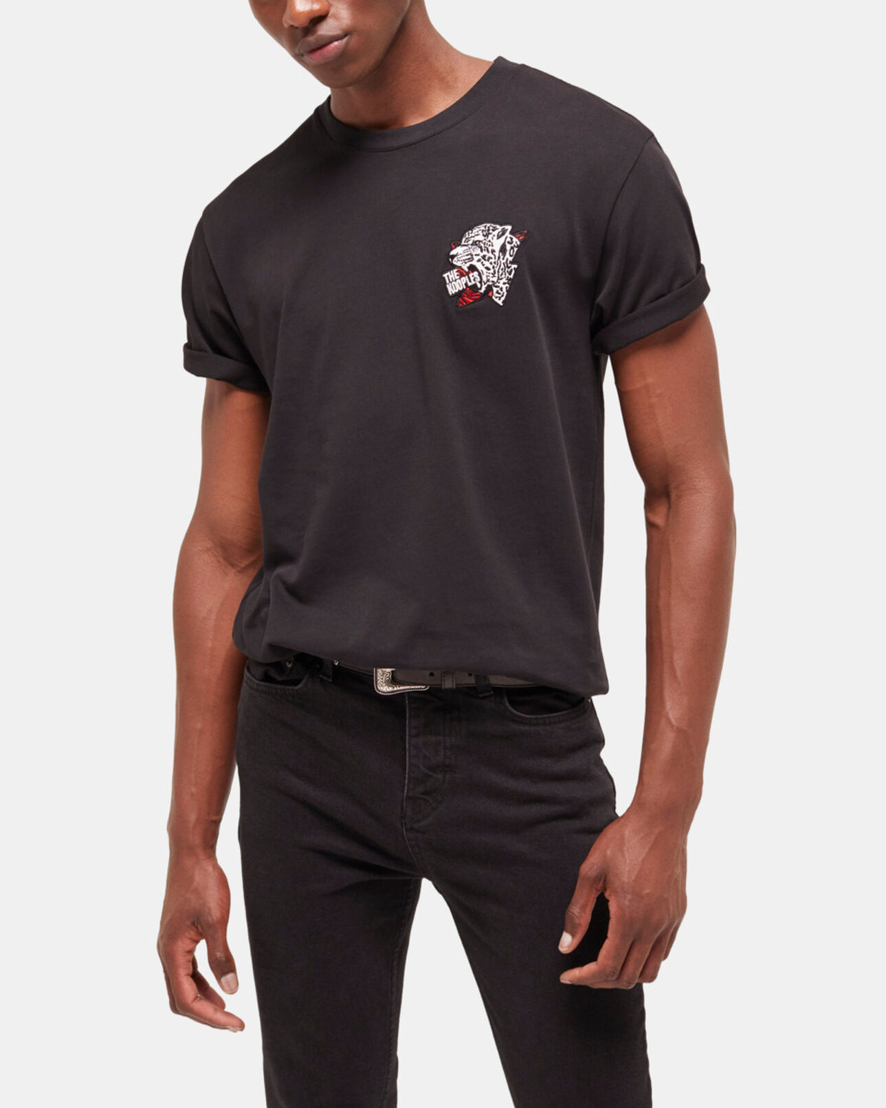 The Kooples HERREN BLACK schwarzes t-shirt herren mit siebdruck