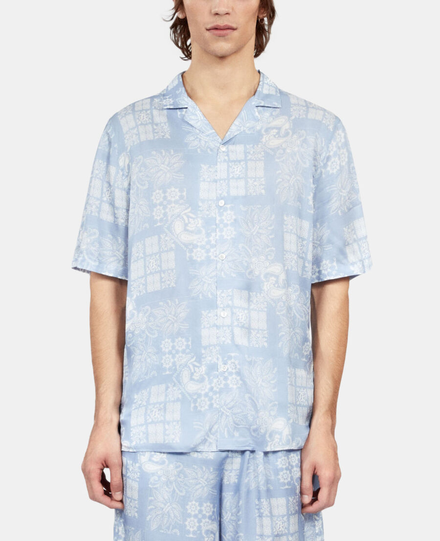 The Kooples HOMME WHITE / SKY BLUE chemise manches courtes imprim&eacute;e