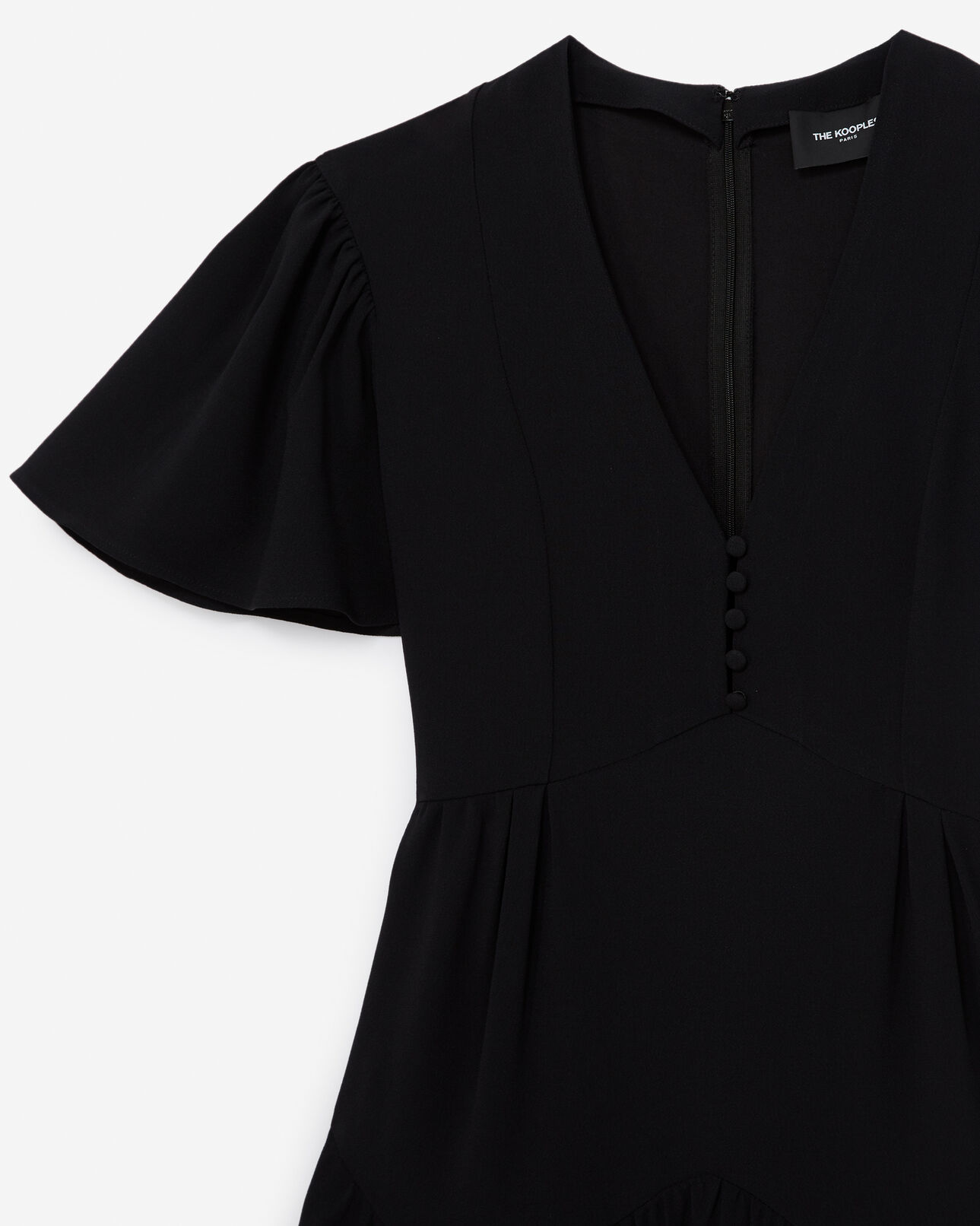 The Kooples FEMME BLACK robe courte crepe noire fluide col v