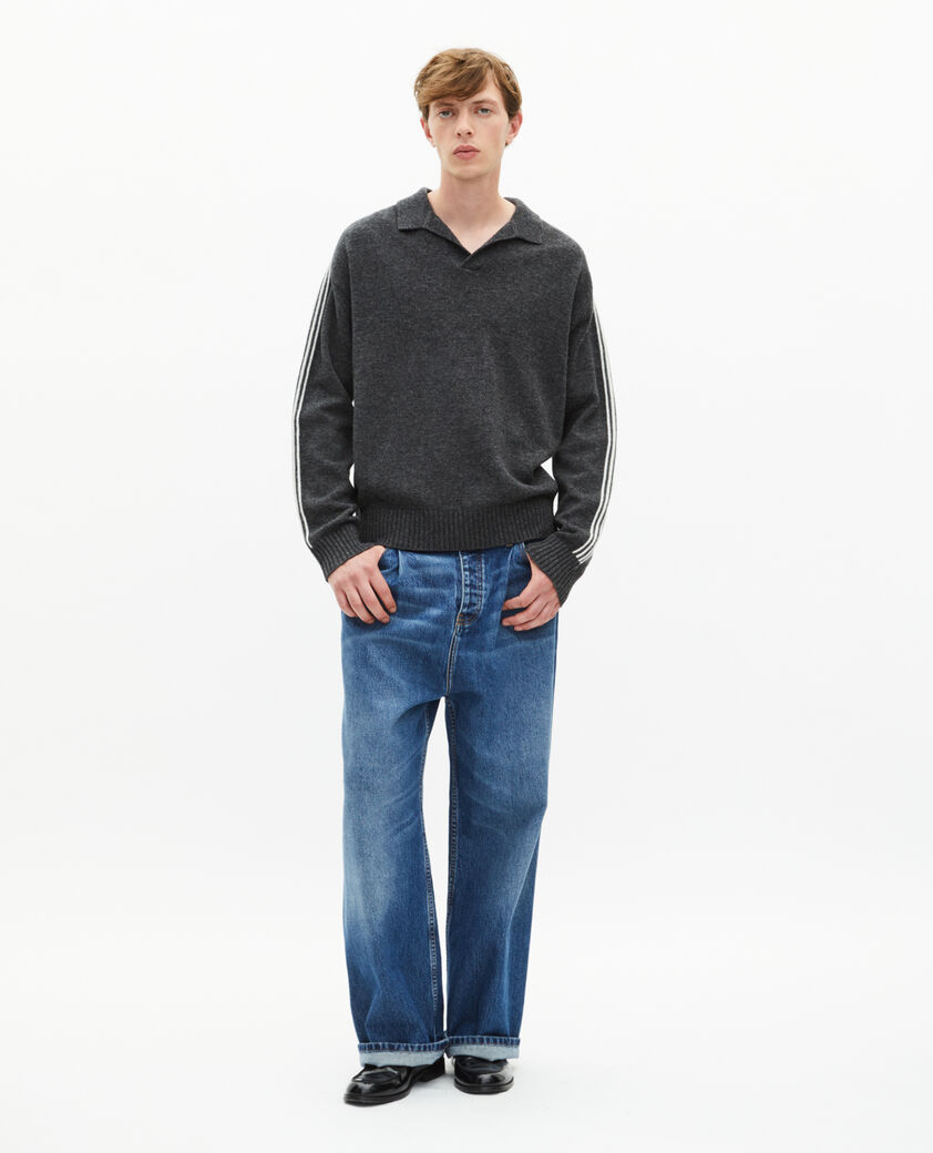 The Kooples MEN GREY wool polo-neck sweater with contrasting gray stripes