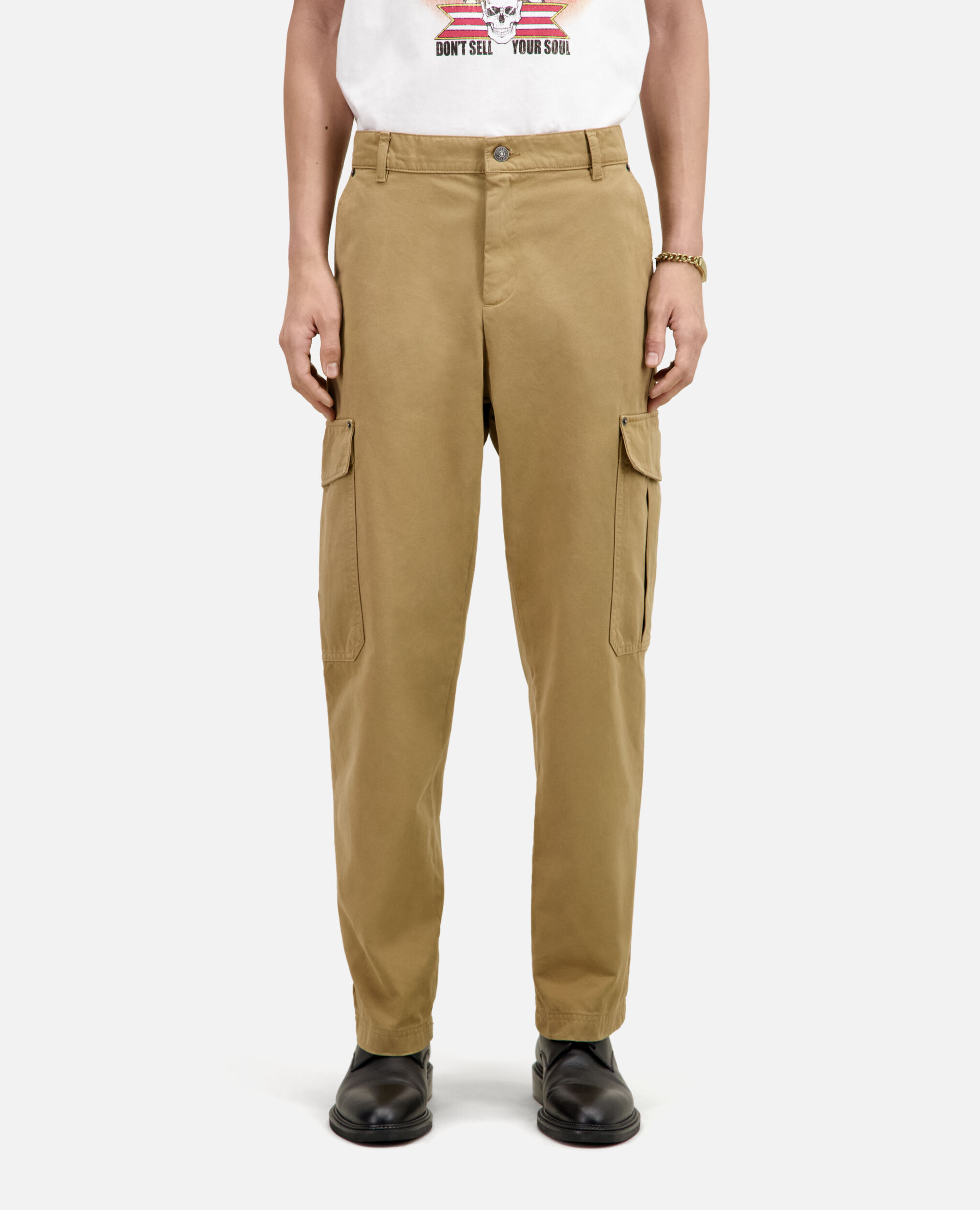 Pantalon cargo beige en coton, BEIGE, hi-res image number null