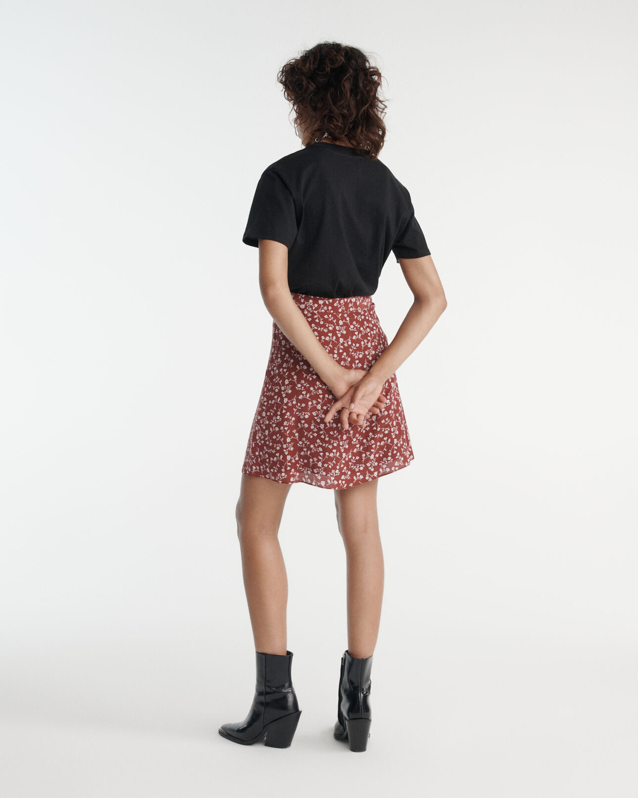 The Kooples WOMEN BURGUNDY flowing burgundy short skirt with print