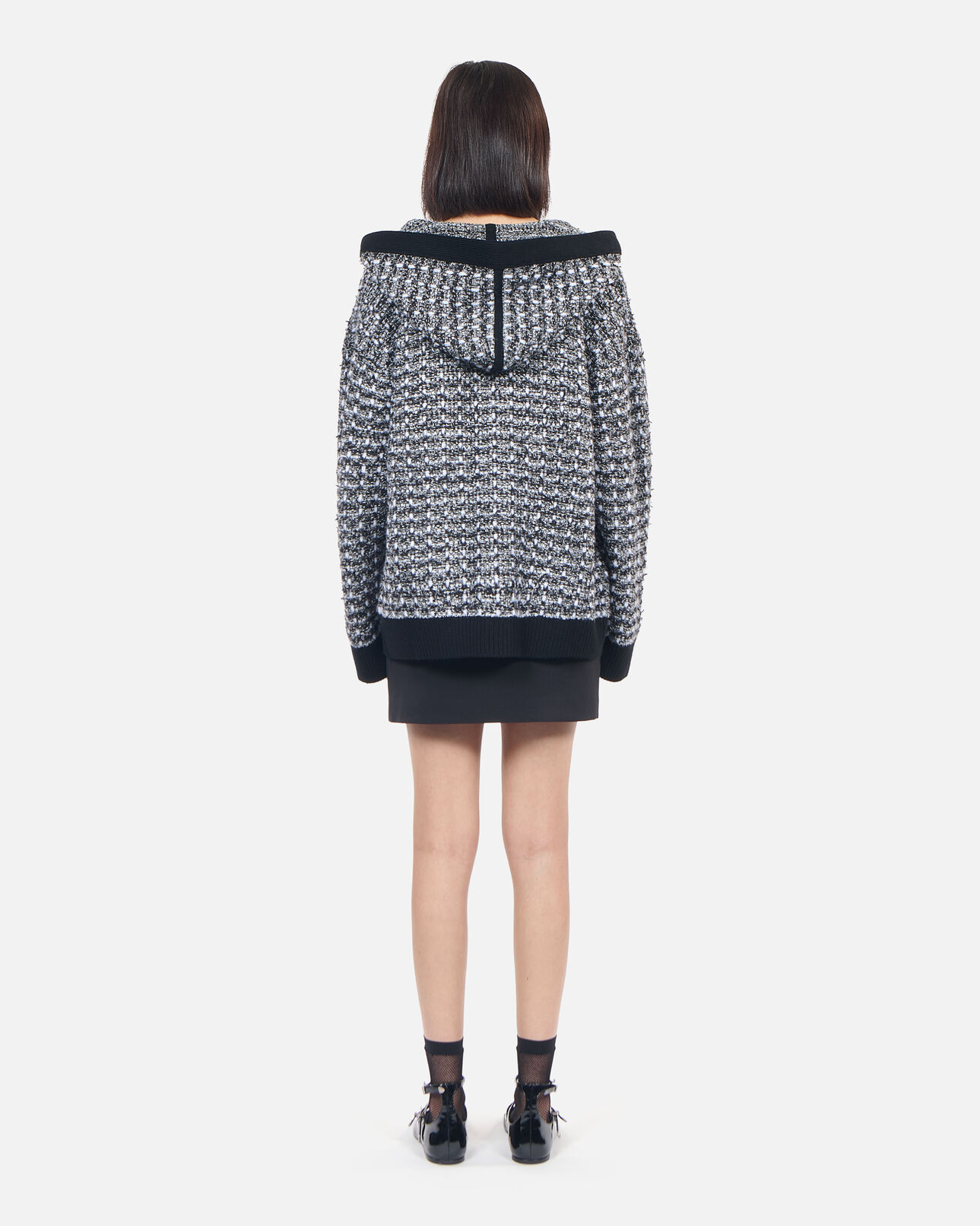 The Kooples FEMME BLACK / WHITE cardigan à capuche en tweed noir et blanc