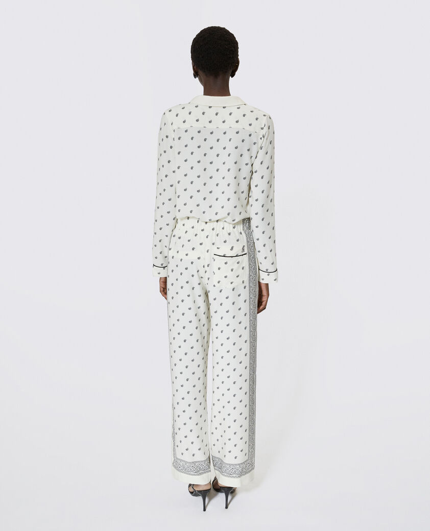 The Kooples WOMEN WHITE / BLACK straight-leg bandana print pants ecru