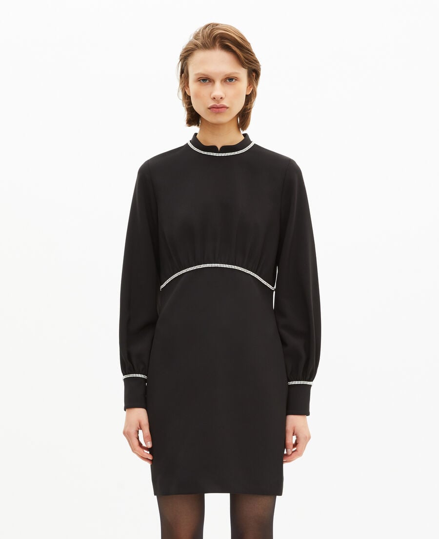 The Kooples WOMEN BLACK short dress with black rhinestone details