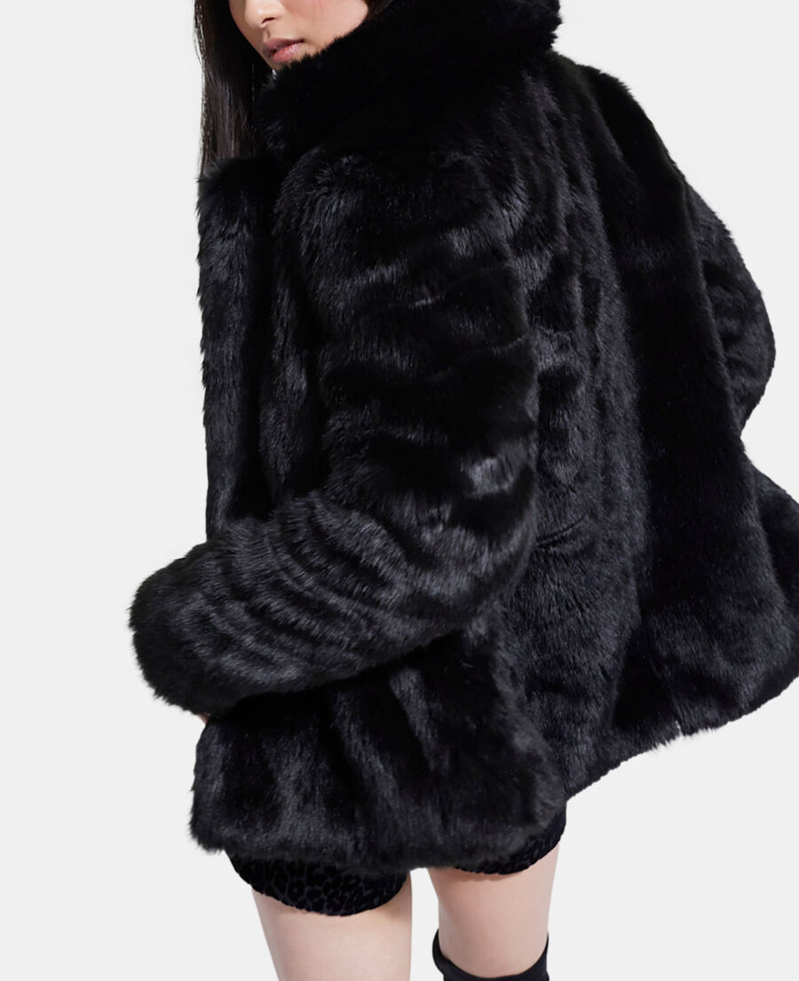 black faux fur coat