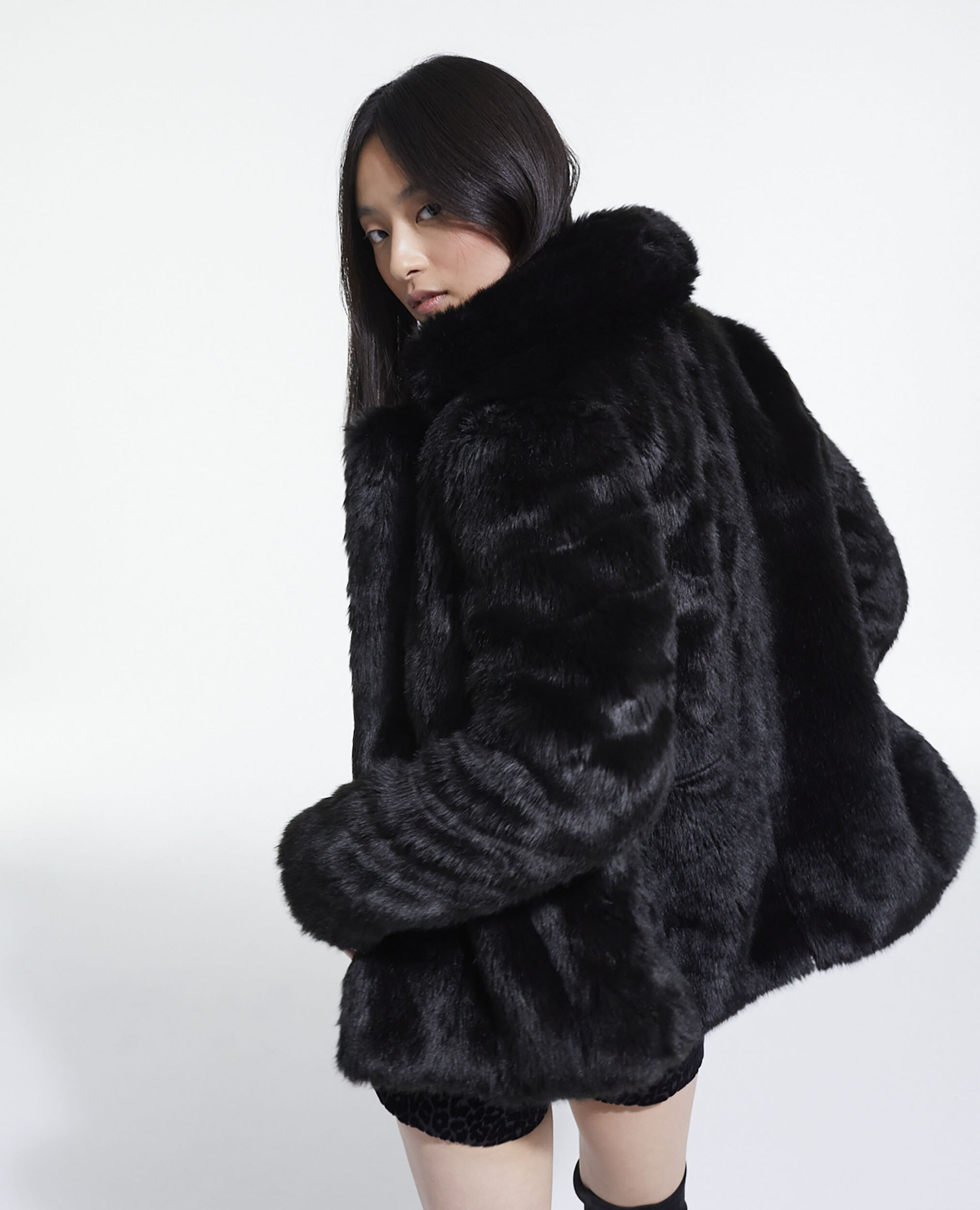 Black faux fur coat | The Kooples - US