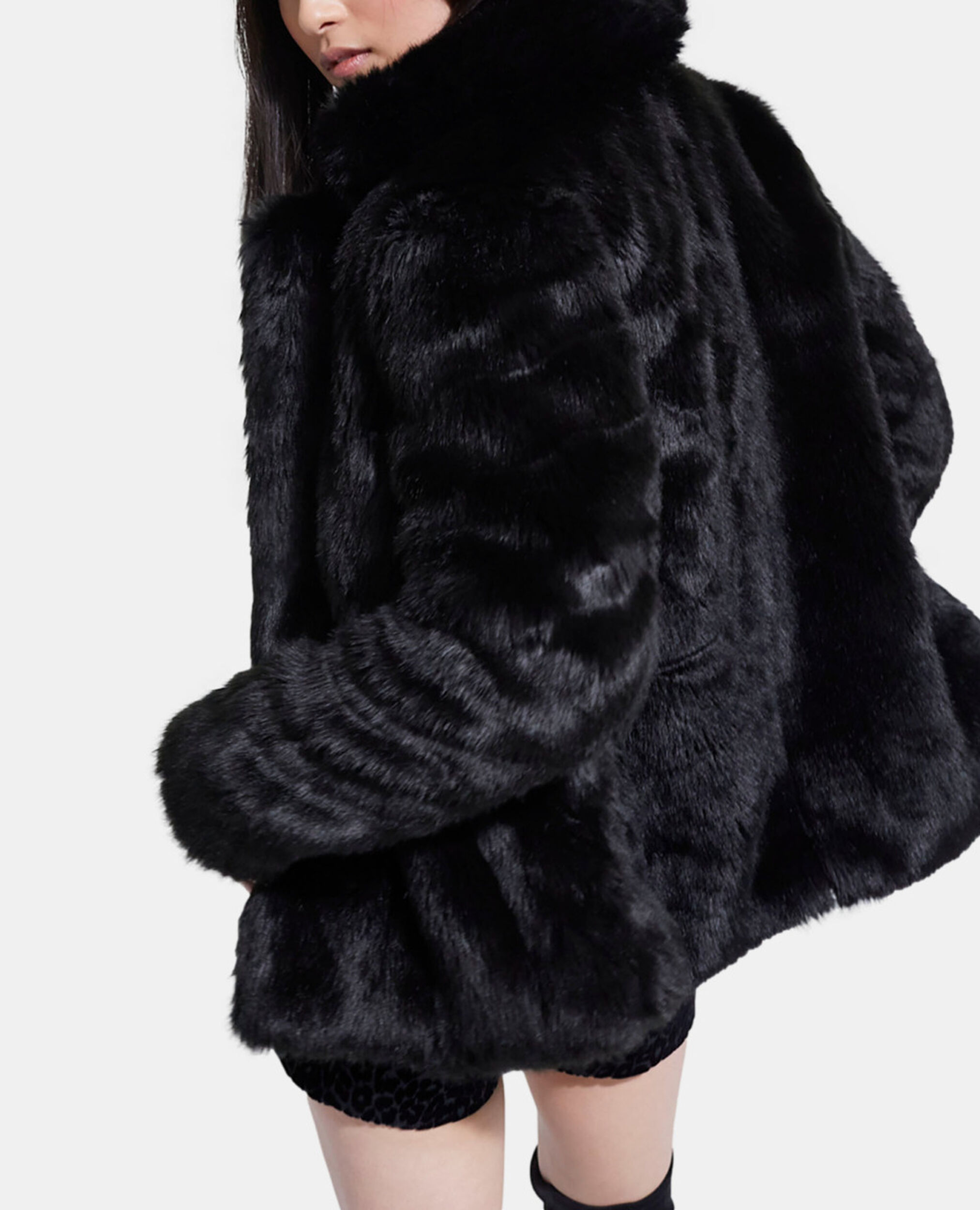 Black faux fur coat, BLACK, hi-res image number null