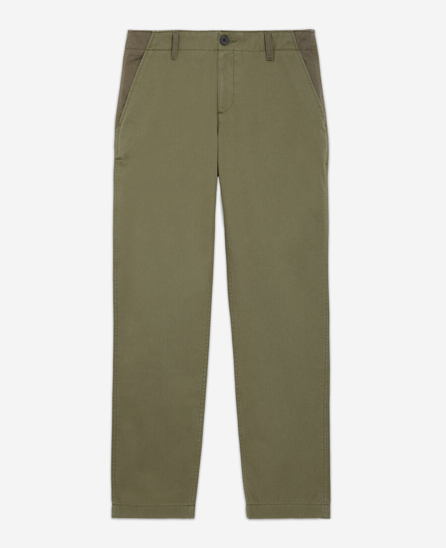 khaki patchwork straight-cut pants