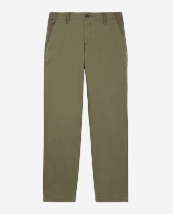 Khaki patchwork straight-cut pants