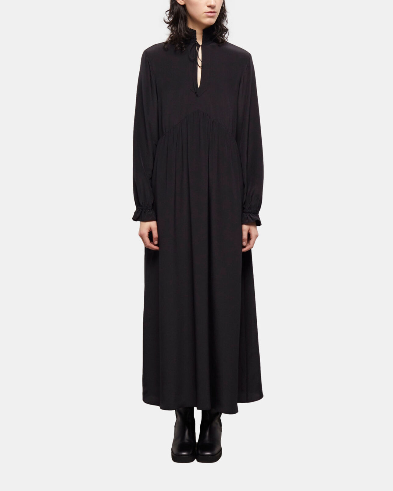 The Kooples DAMEN BLACK langes, schwarzes kleid aus seide