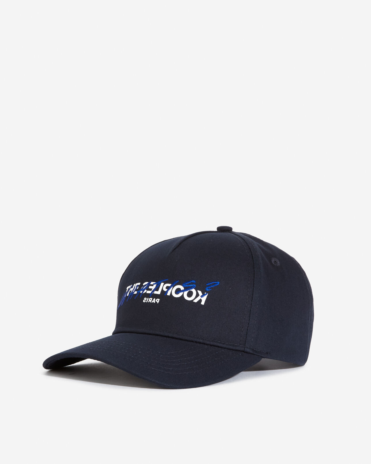 The Kooples MIXED NAVY navy blue cotton cap with embroidered “what is”