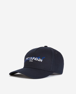 The Kooples MIXED NAVY navy blue cotton cap with embroidered &ldquo;what is&rdquo;