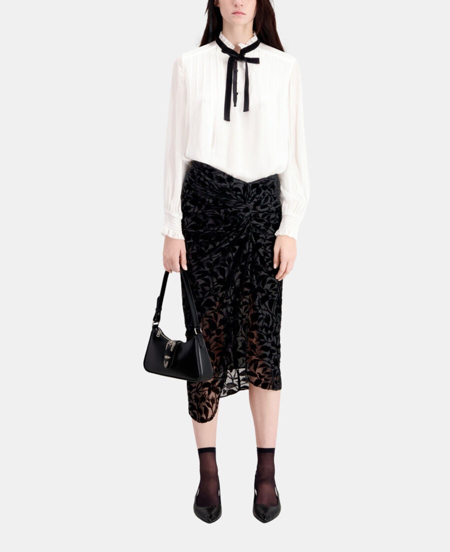 The Kooples WOMEN BLACK black devoré velvet midi skirt