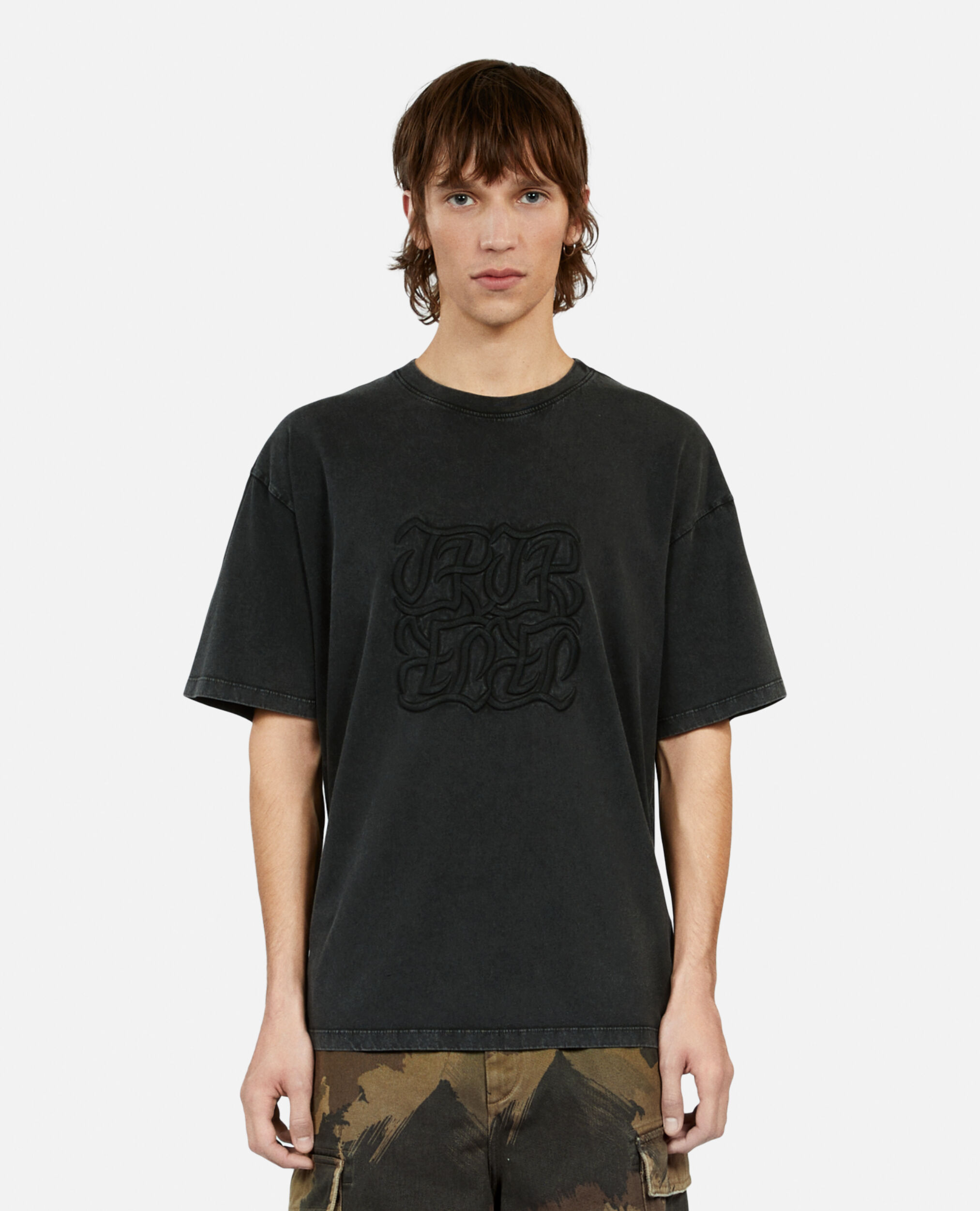 Schwarzes T-Shirt mit Logostickerei, BLACK WASHED, hi-res image number null