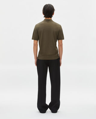 The Kooples MEN OLIVE KAKI khaki zip-neck mesh polo shirt