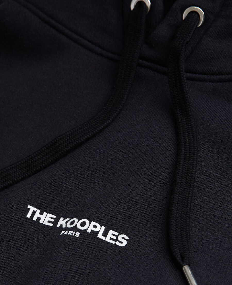 black hoodie in cotton with printed logo