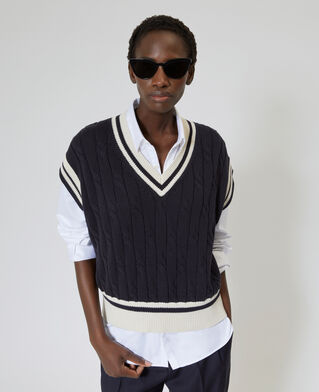 The Kooples WOMEN NAVY ECRU sleeveless navy cotton sweater