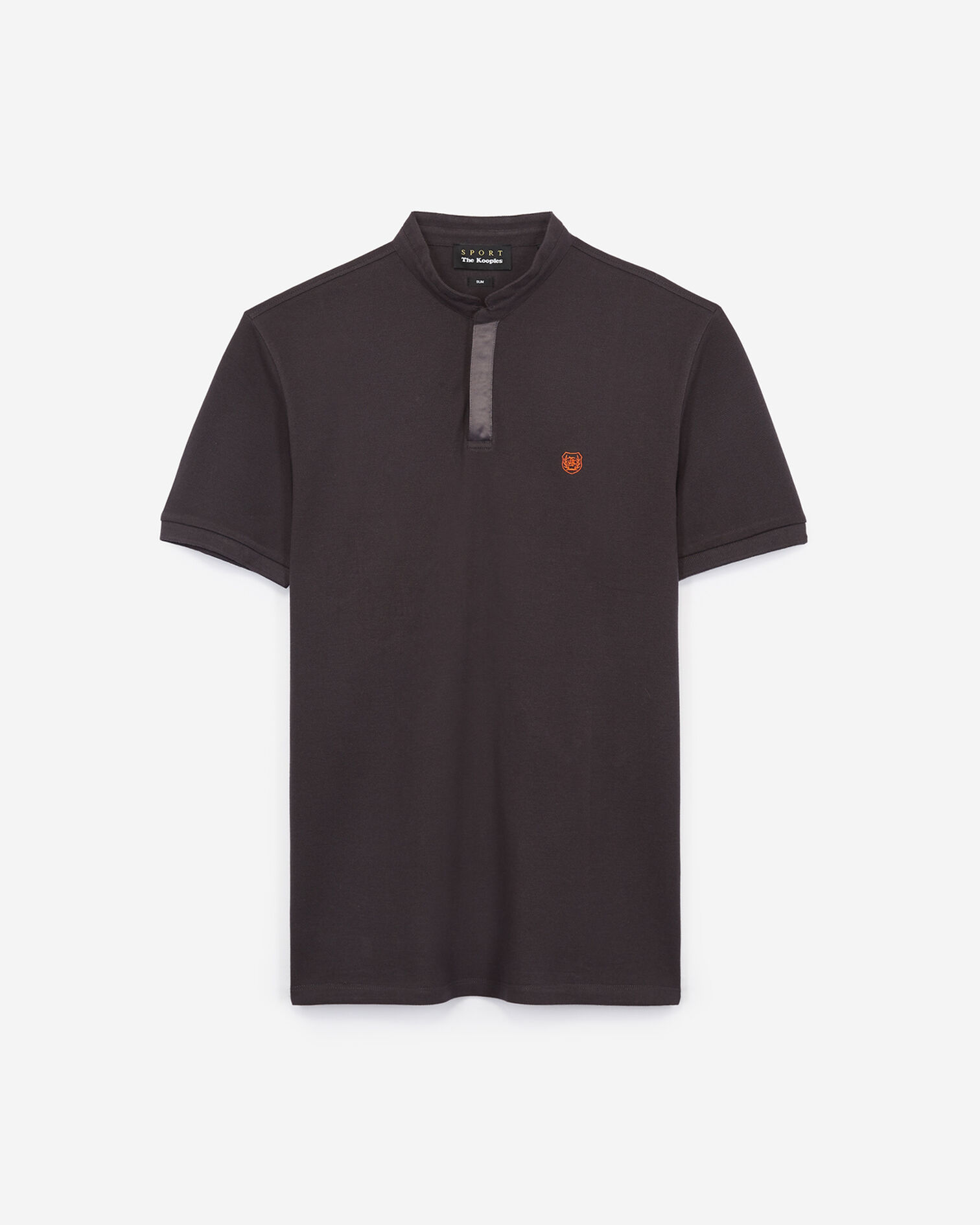 Graues Poloshirt mit Stehkragen und Ripsbanddetail, CARBONE / ORANGE, hi-res image number null