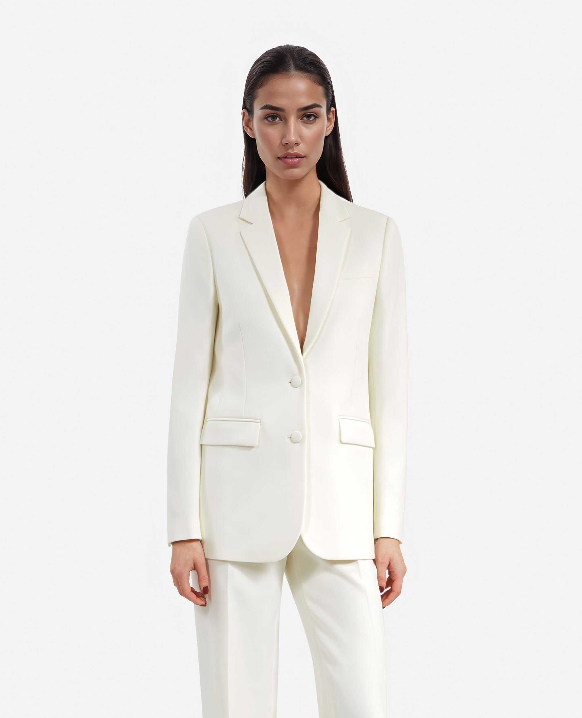 Ecru crepe suit jacket straight cut, ECRU, hi-res image number null