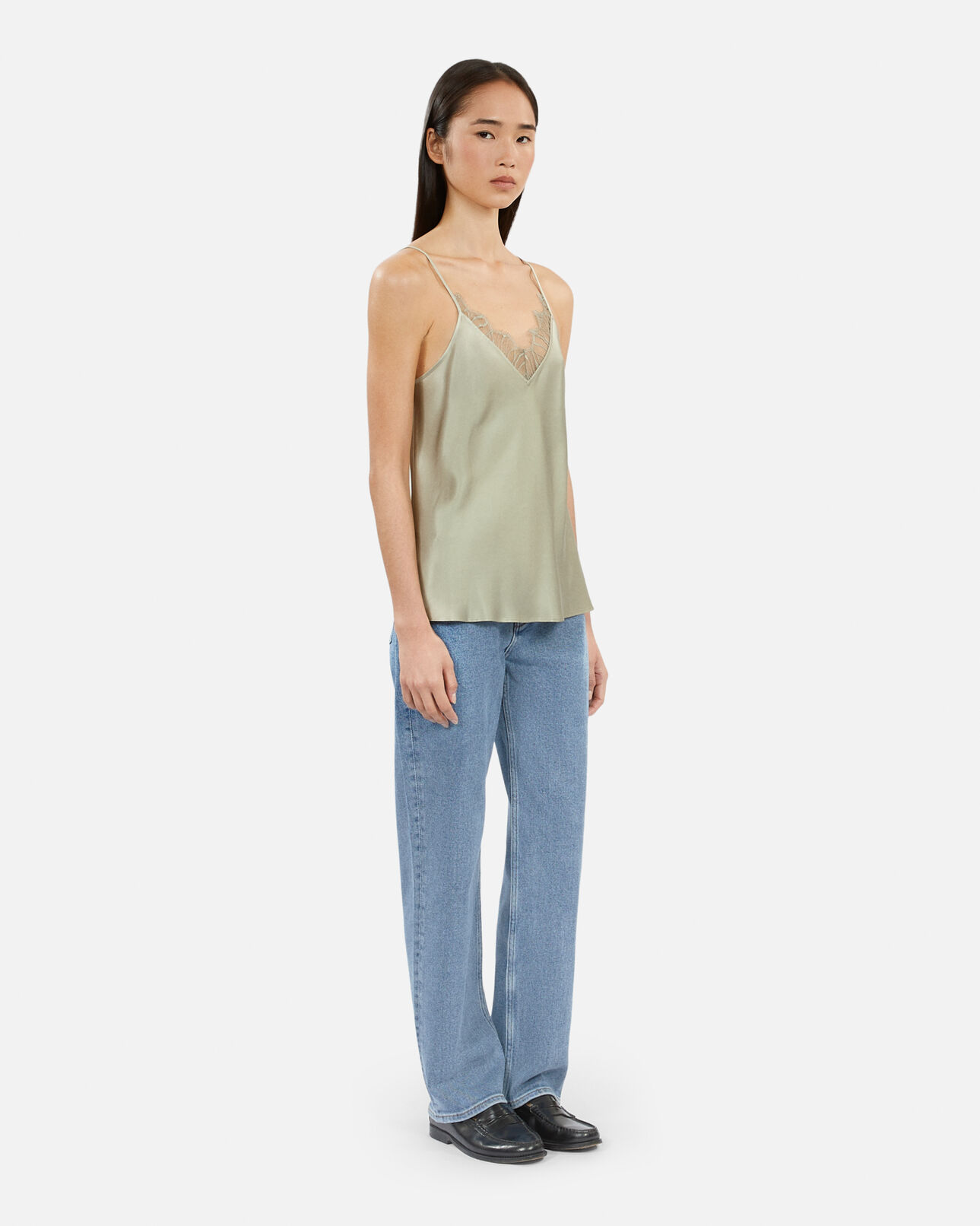 The Kooples WOMEN KAKI GREY light green camisole with lace