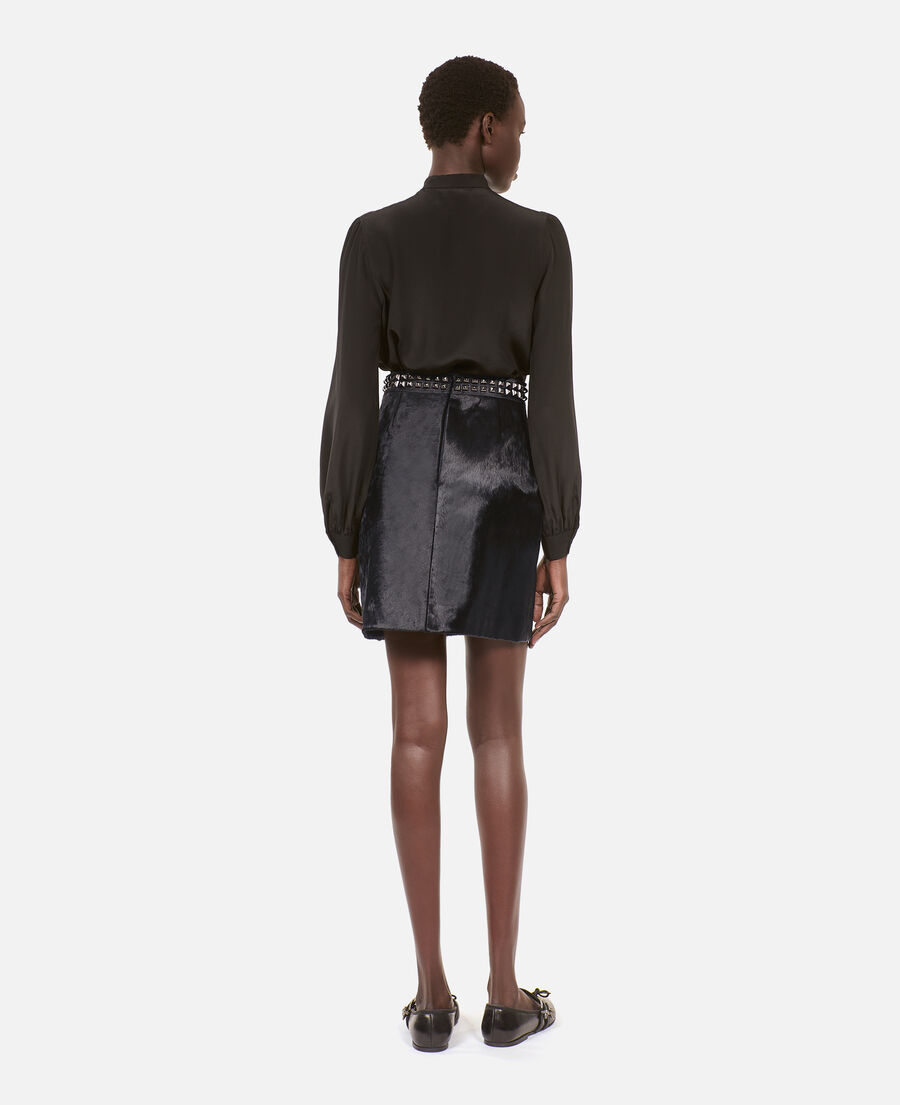 The Kooples WOMEN BLACK short black leather skirt