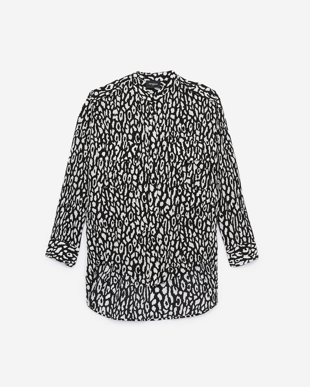 The Kooples FEMME BLACK / WHITE chemise soie mélangée motif léopard blanc