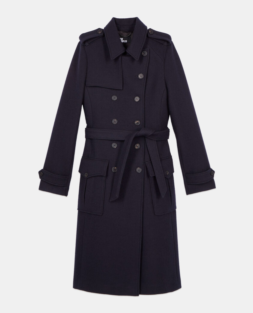 The Kooples FEMME DARK NAVY manteau long style trench bleu marine