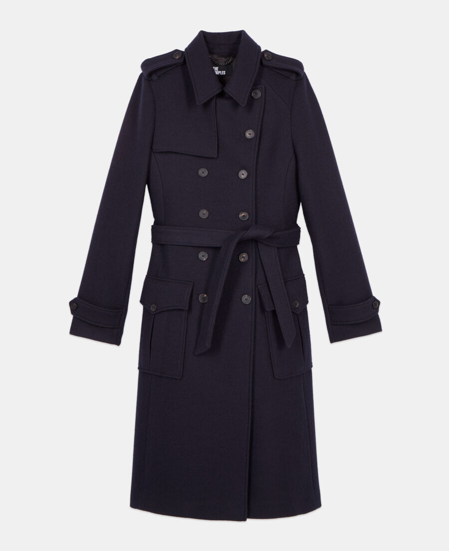 The Kooples F DARK NAVY long navy blue trench style coat