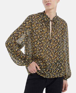 The Kooples F BLACK-ORANGE floral black and yellow top in knotted silver details