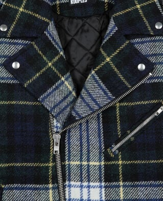 The Kooples HOMME GREEN-WHITE blouson biker the kooples x harris tweed vert et bleu marine