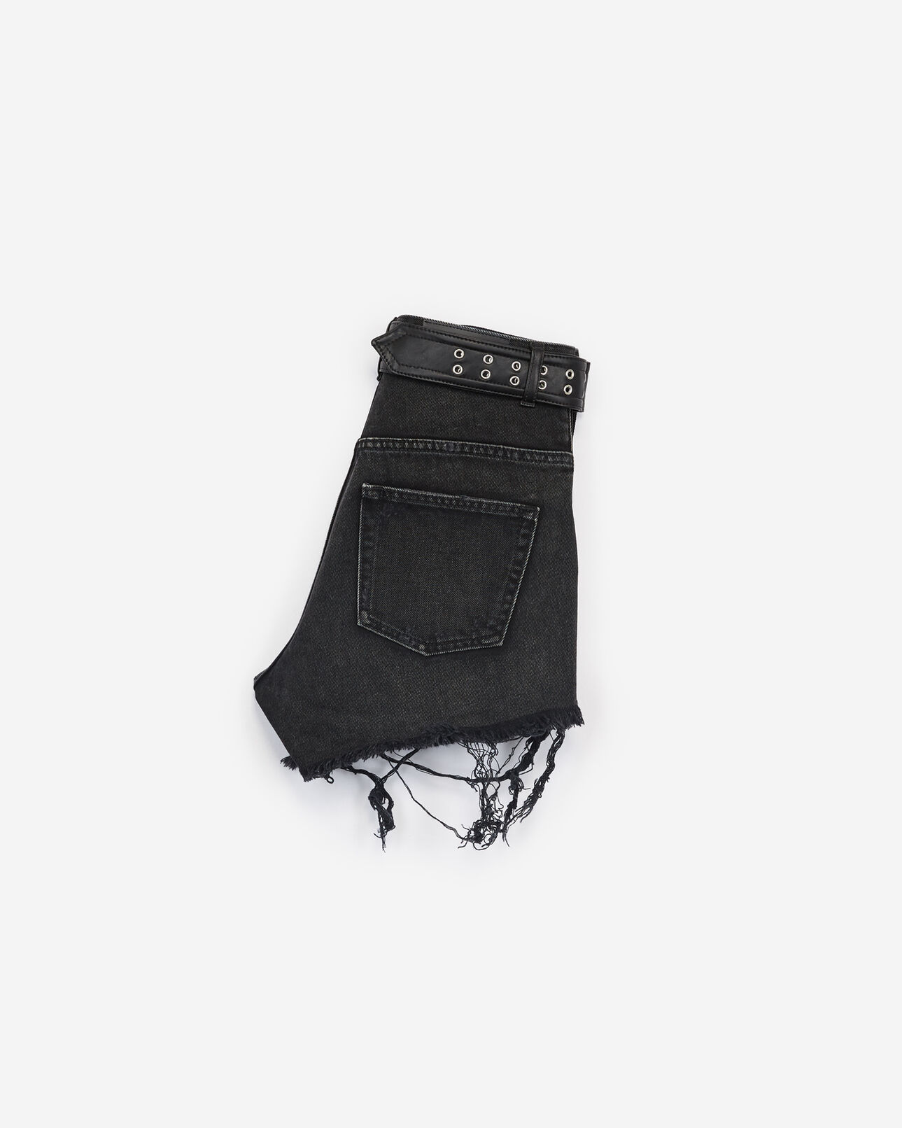 The Kooples WOMEN BLACK ripped black denim shorts with western belt