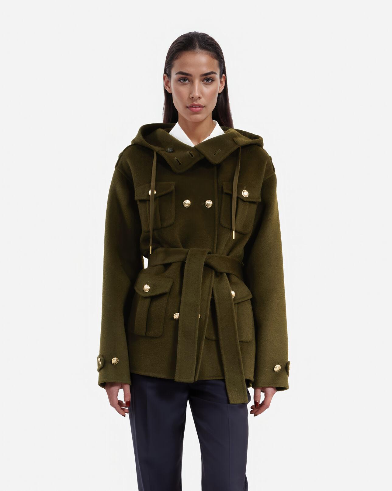 The Kooples DAMEN KAKI khakifarbene offiziersjacke aus wollmischung