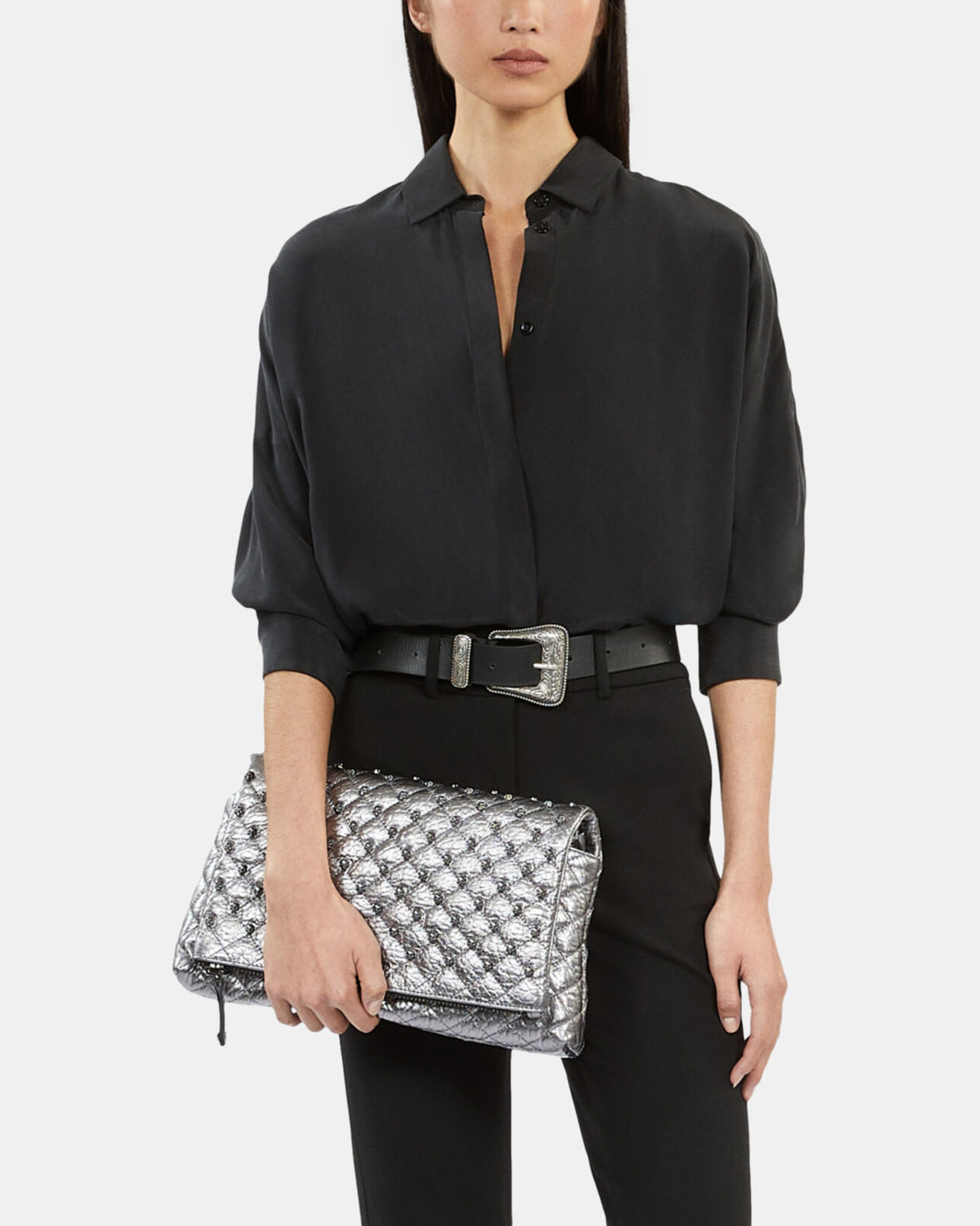 The Kooples FEMME BLACK pantalon tailleur avec gros grain noir