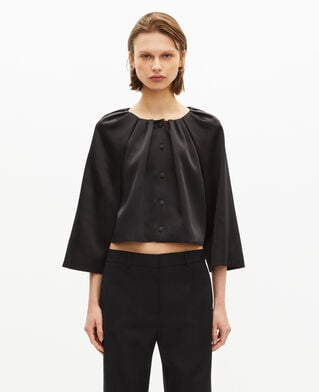 The Kooples FEMME BLACK veste courte effet cape en satin noire