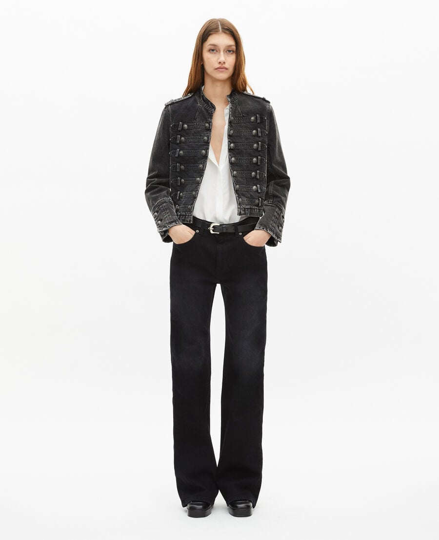 The Kooples DAMEN BLACK WASHED graue jeansjacke im offiziersstil