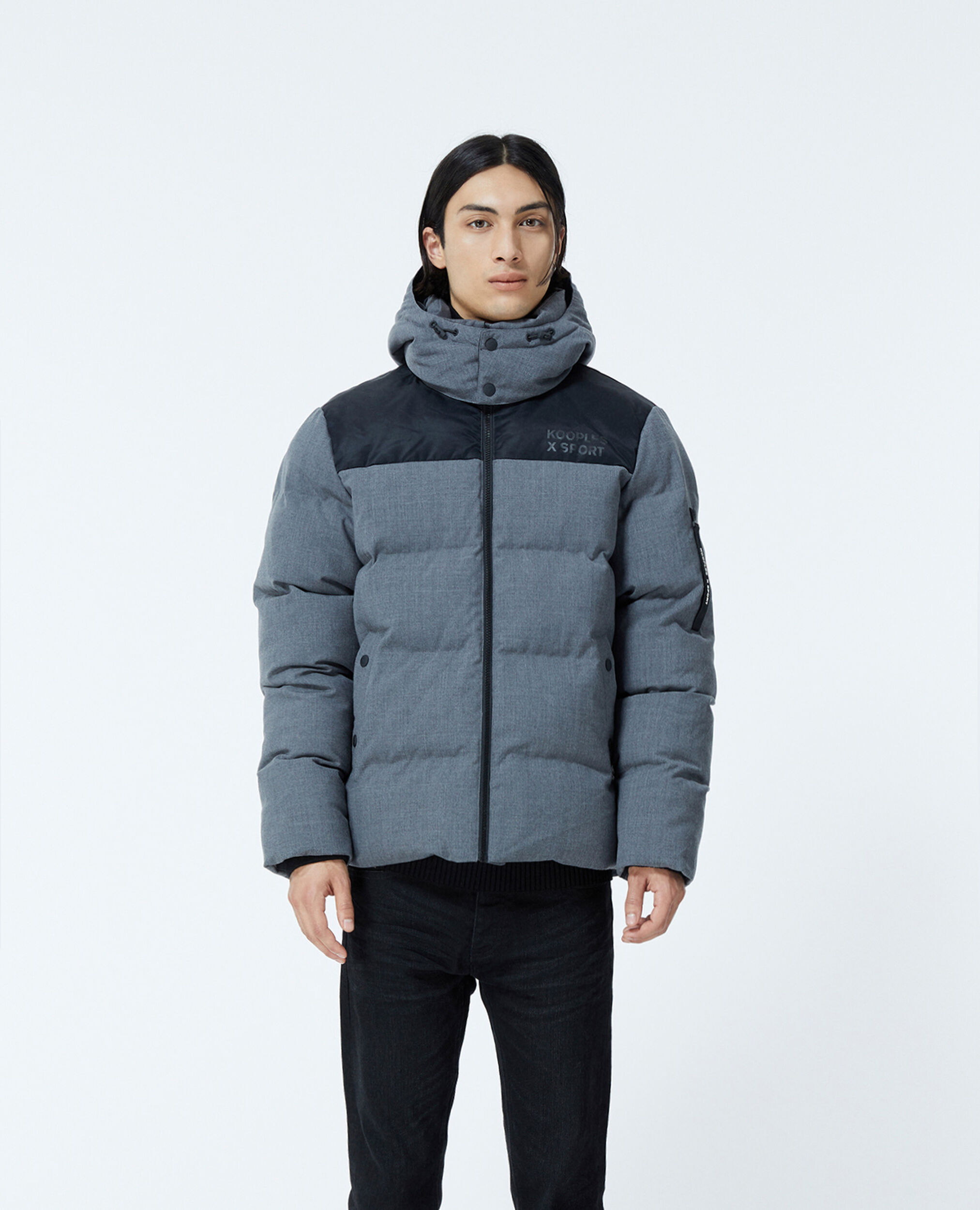 Quilted charcoal grey down jacket The Kooples UK