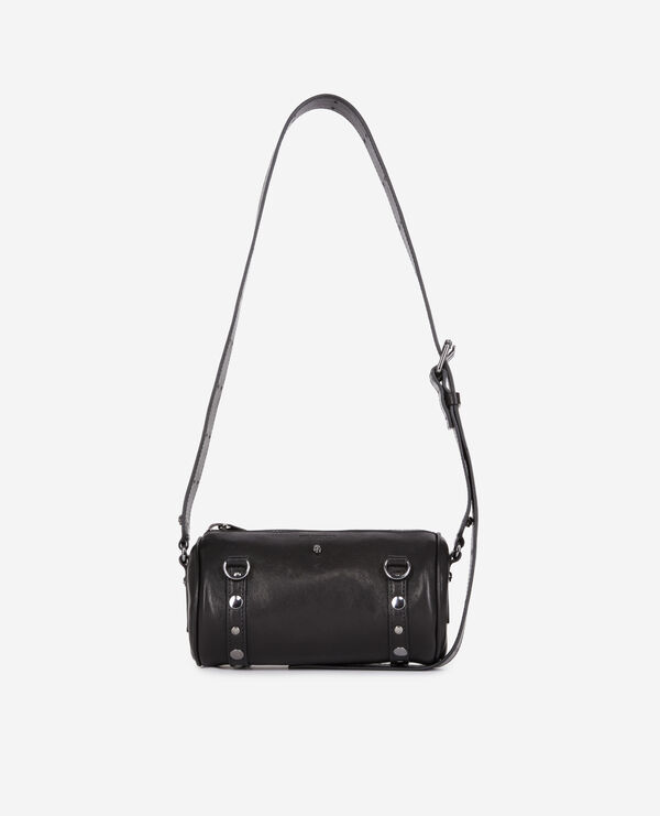 Black Joe glazed leather baguette bag with Western buckle