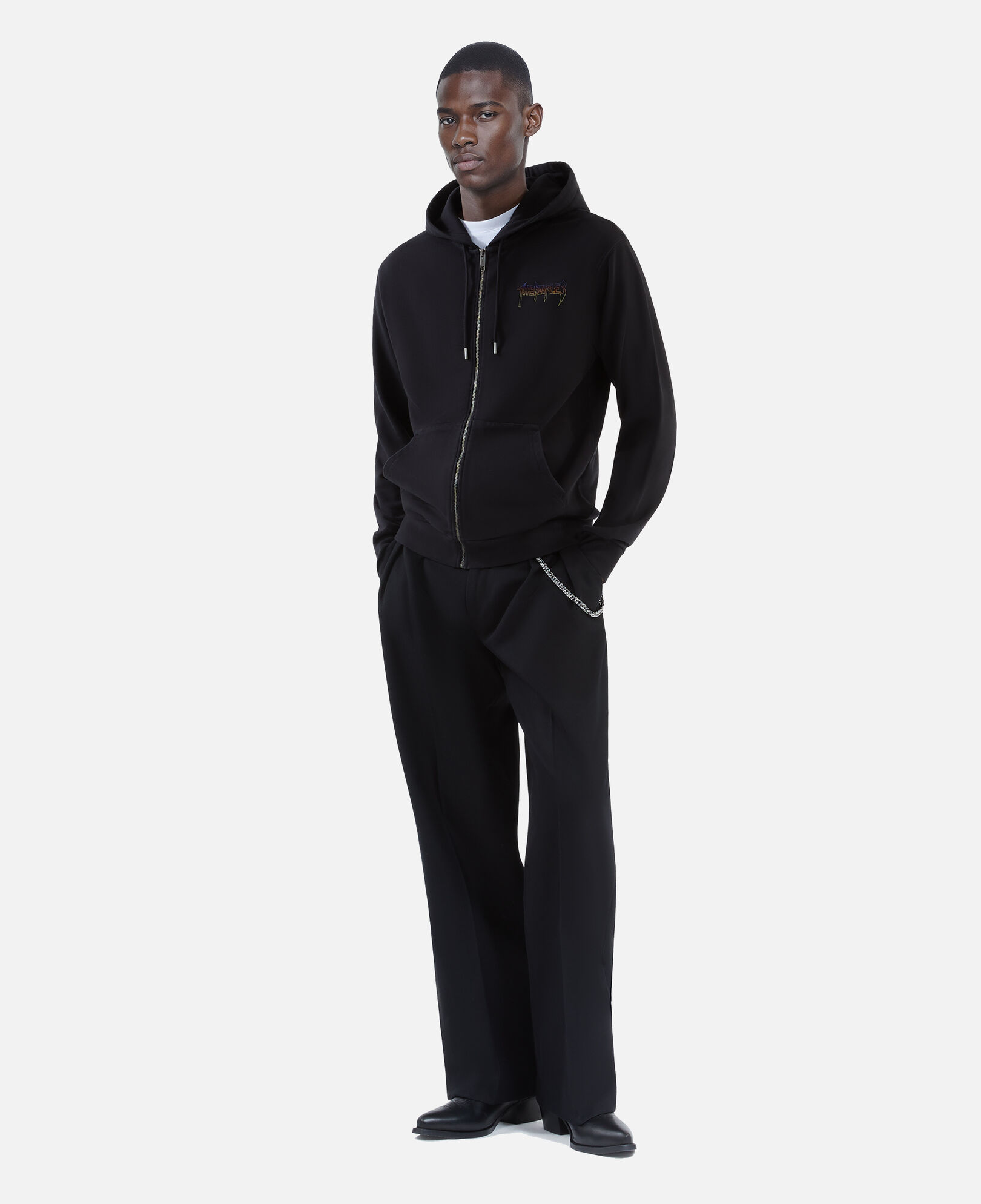 The Kooples HERREN BLACK WASHED schwarzes kapuzensweatshirt mit siebdruck