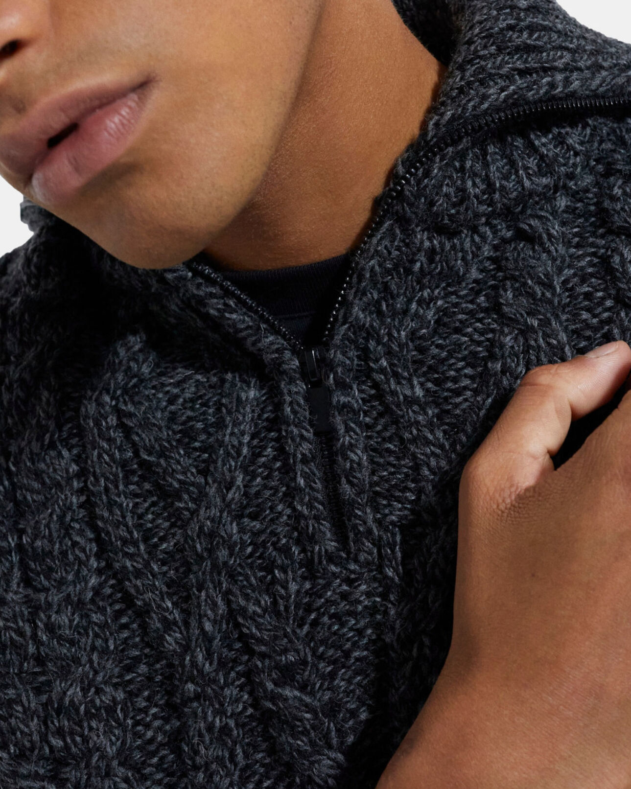 The Kooples HERREN BLACK DARK GREY grauer wollpullover mit reißverschlusskragen
