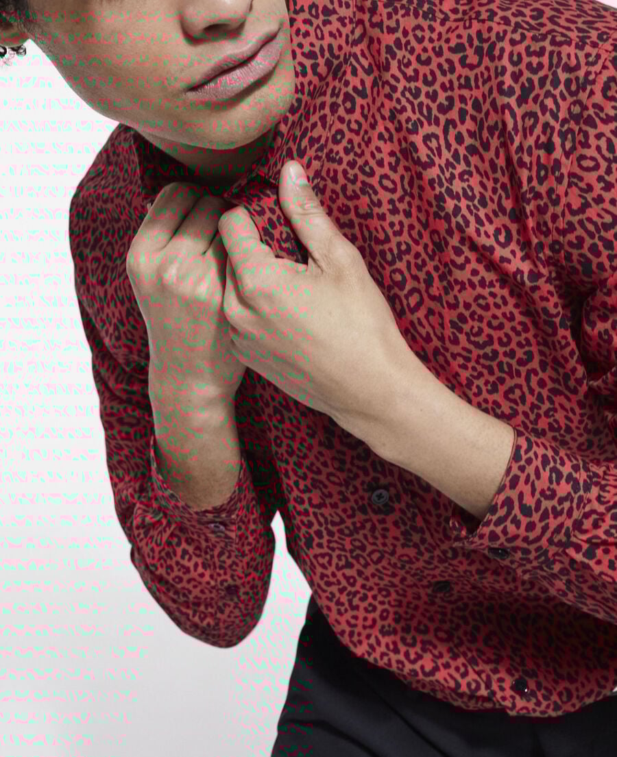The Kooples H RED / BLACK red leopard print shirt with classic collar