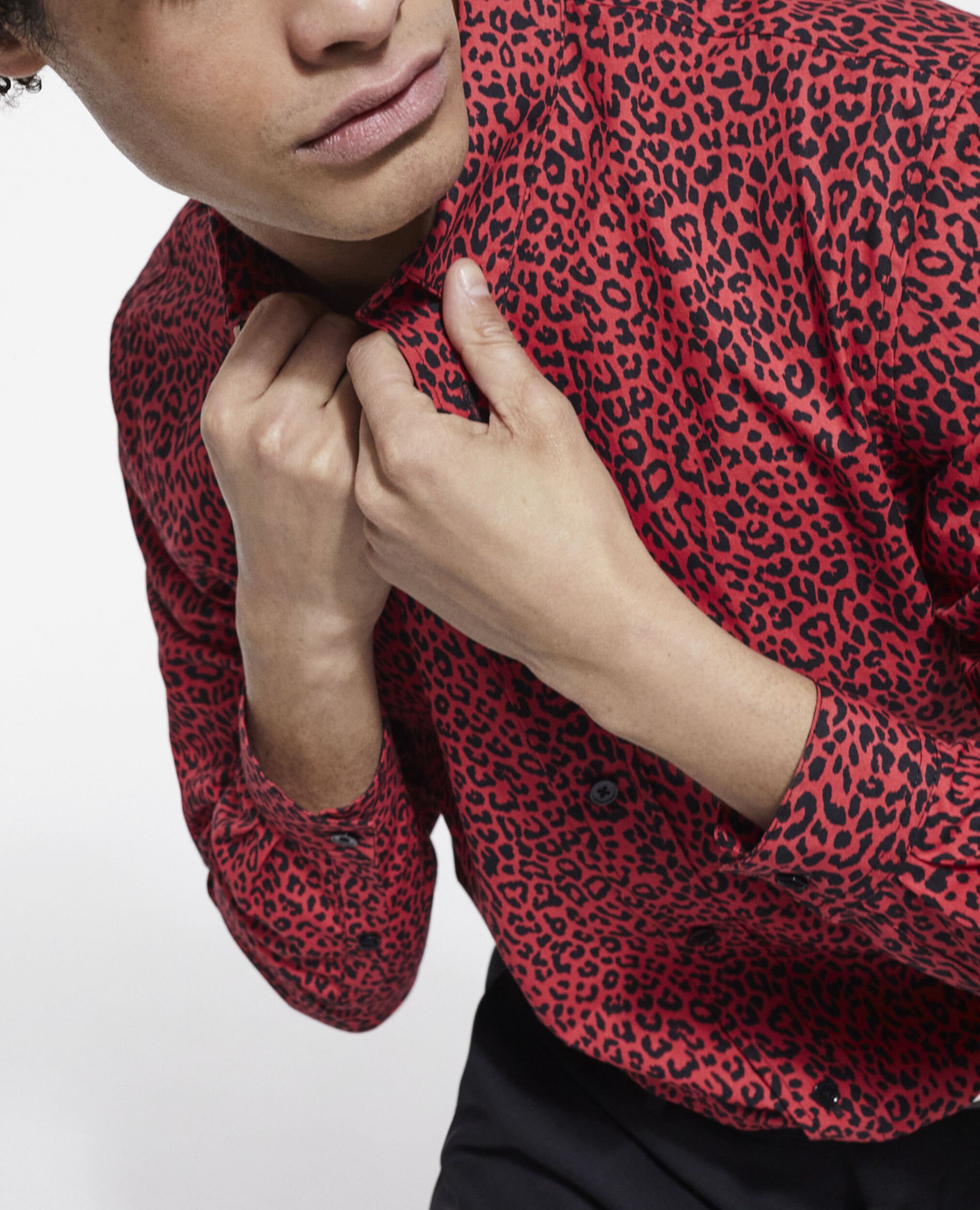 Red leopard print shirt with classic collar, RED / BLACK, hi-res image number null