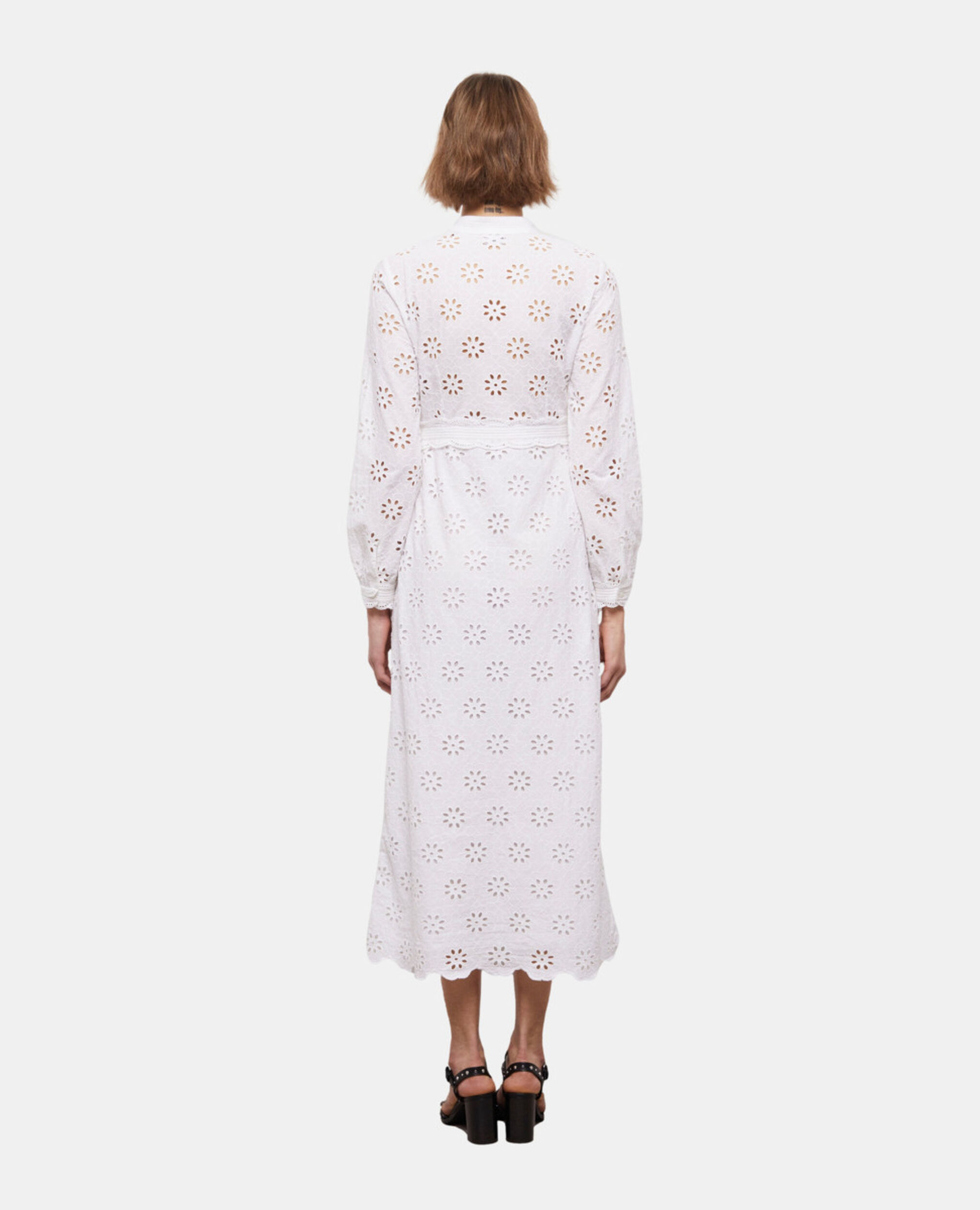 Long white dress with broderie anglaise, WHITE, hi-res image number null