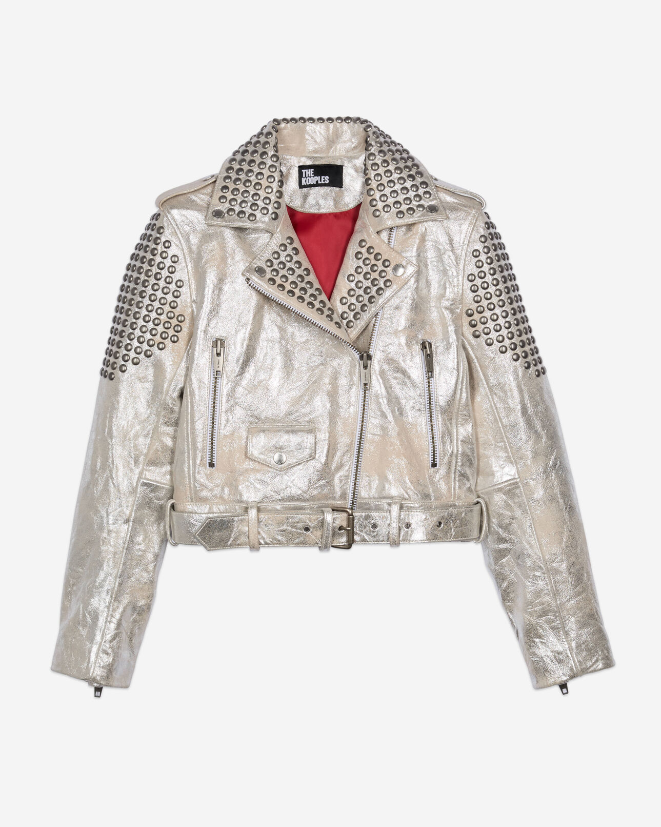 The Kooples F 52 ARGENT VIEILLI CORNE studded silver leather jacket