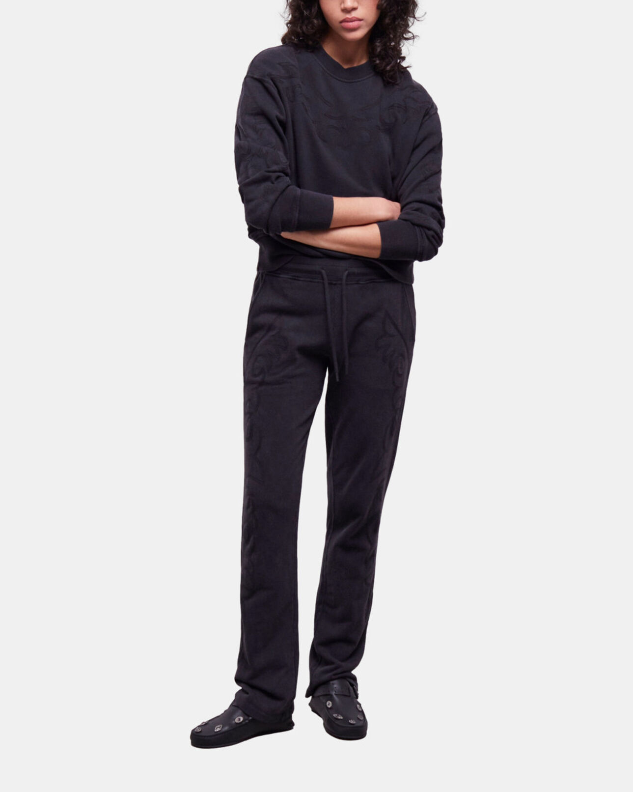The Kooples FEMME BLACK WASHED sweatshirt noir avec broderie western