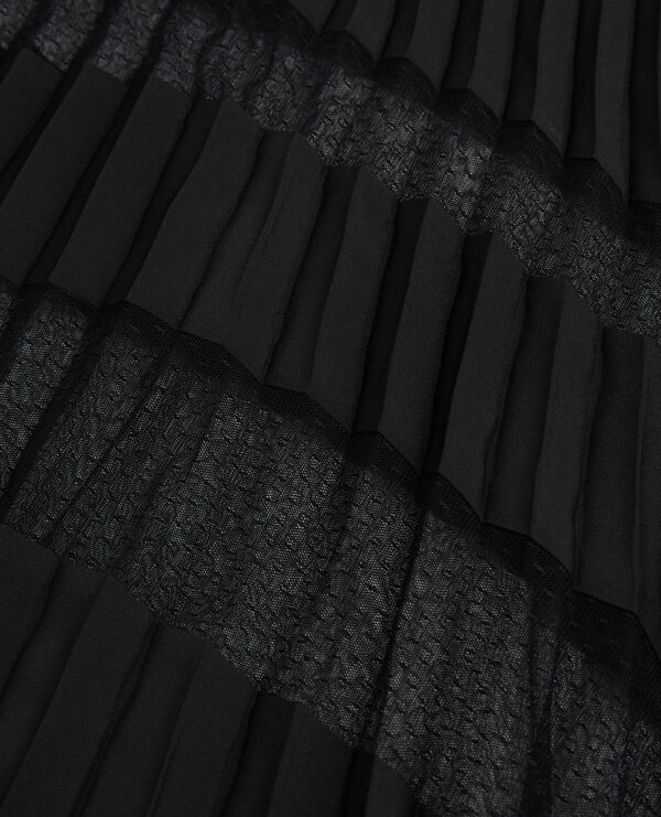 The Kooples WOMEN BLACK long pleated skirt with black lace