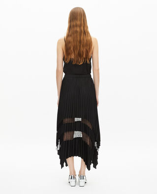 The Kooples WOMEN BLACK long pleated skirt with black lace