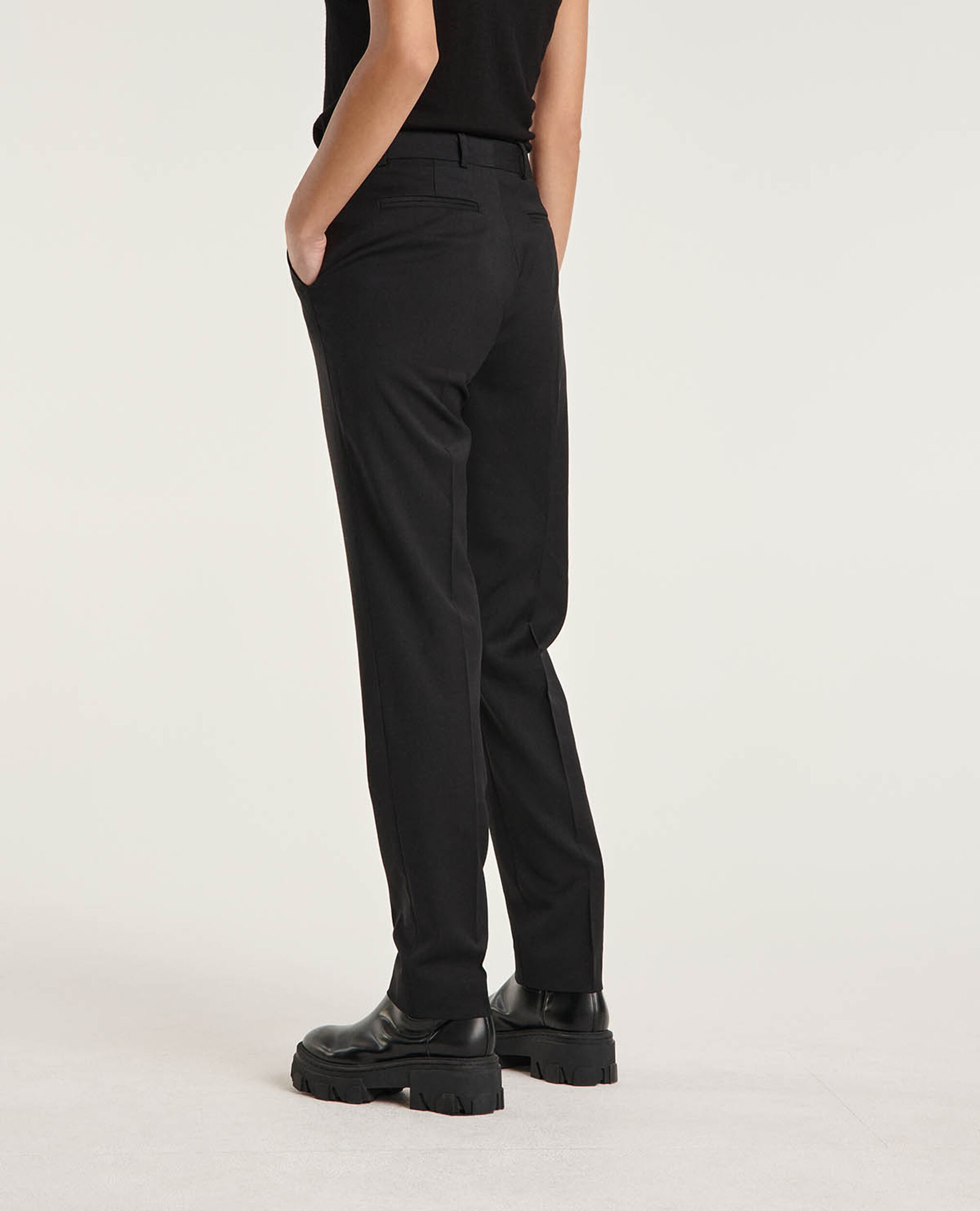 Formal flowing black pants in wool, BLACK, hi-res image number null