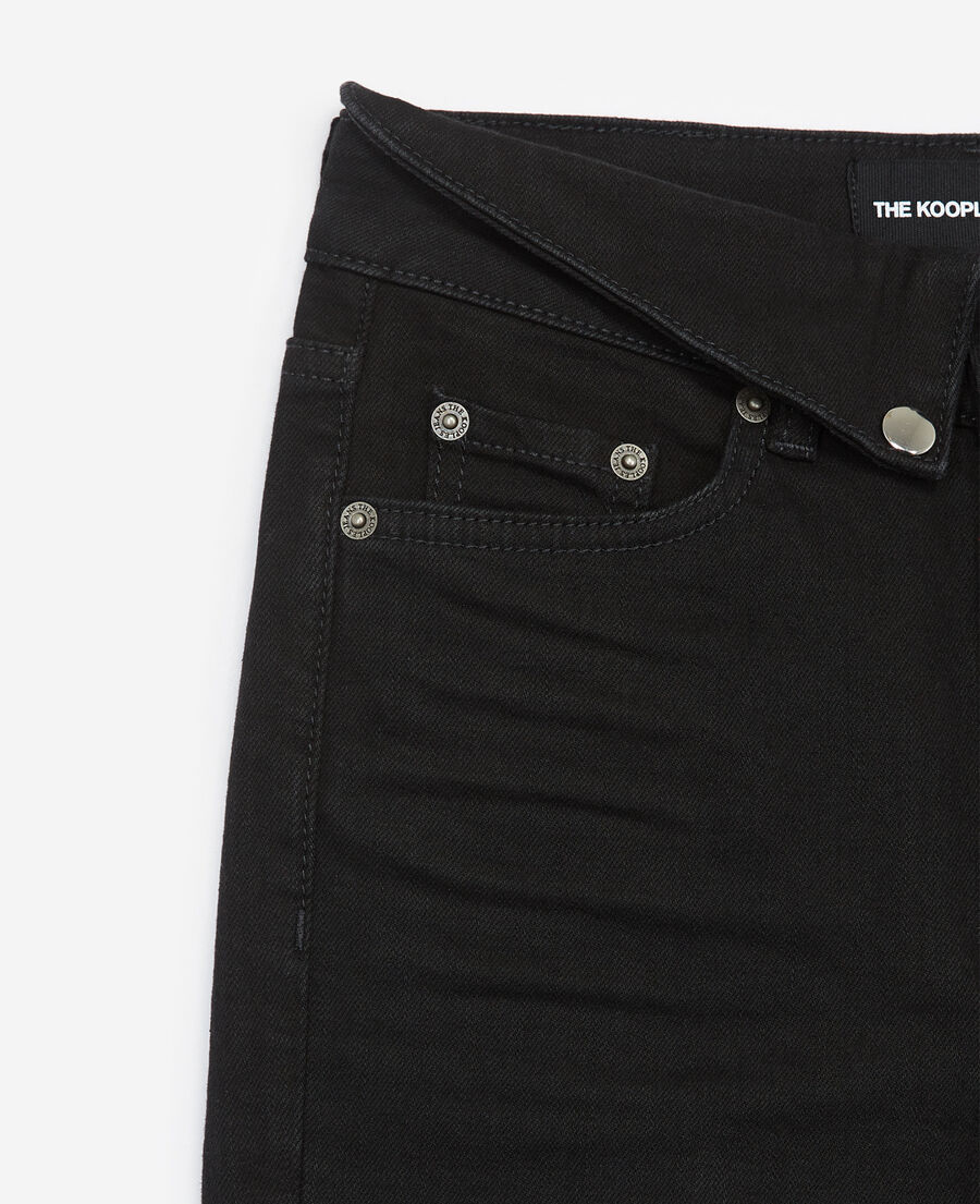 black jeans with fold-over waist